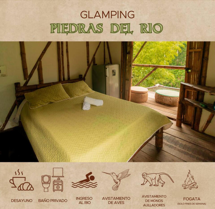 Ecolodge Piedras en Arabia, Colombia, cabaña ecológica con baño compartido